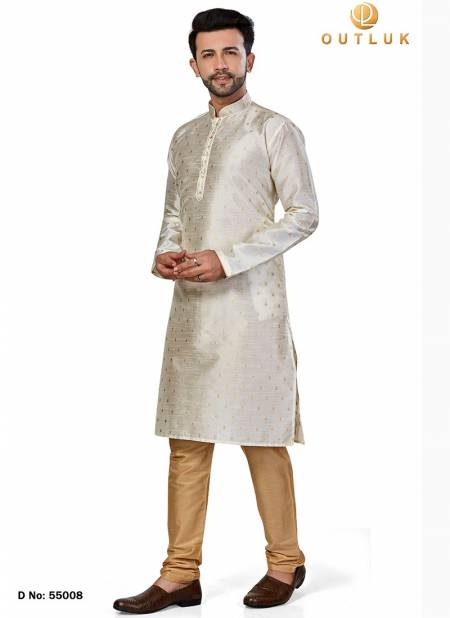 Off White Colour Outluk 55 New Exclusive Wear Kurta With Pajama Mens Collection 55008
